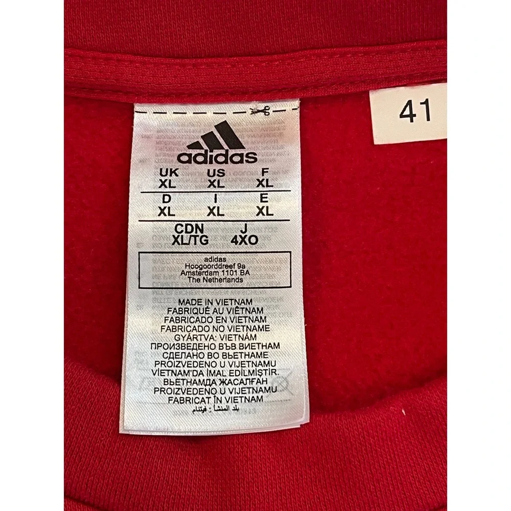 Adidas Mens XL Red Crewneck Sweatshirt Graphic Logo Pullover Fleece XL